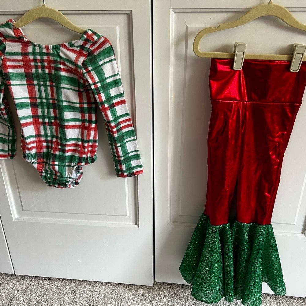 Jayden and Olivia Plaid Bodysuit with Holiday Flare pants - 3T